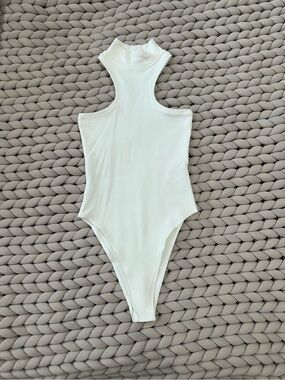 Zara White High-Neck Racerback Bodysuit